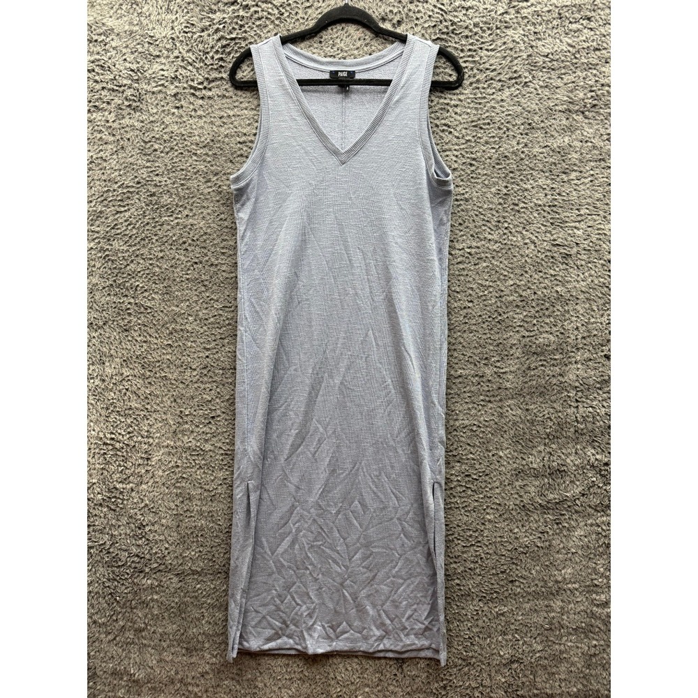 Paige Sage Sleeveless V-Neck Midi Tank Dress Gray Side Slits Womens Size M